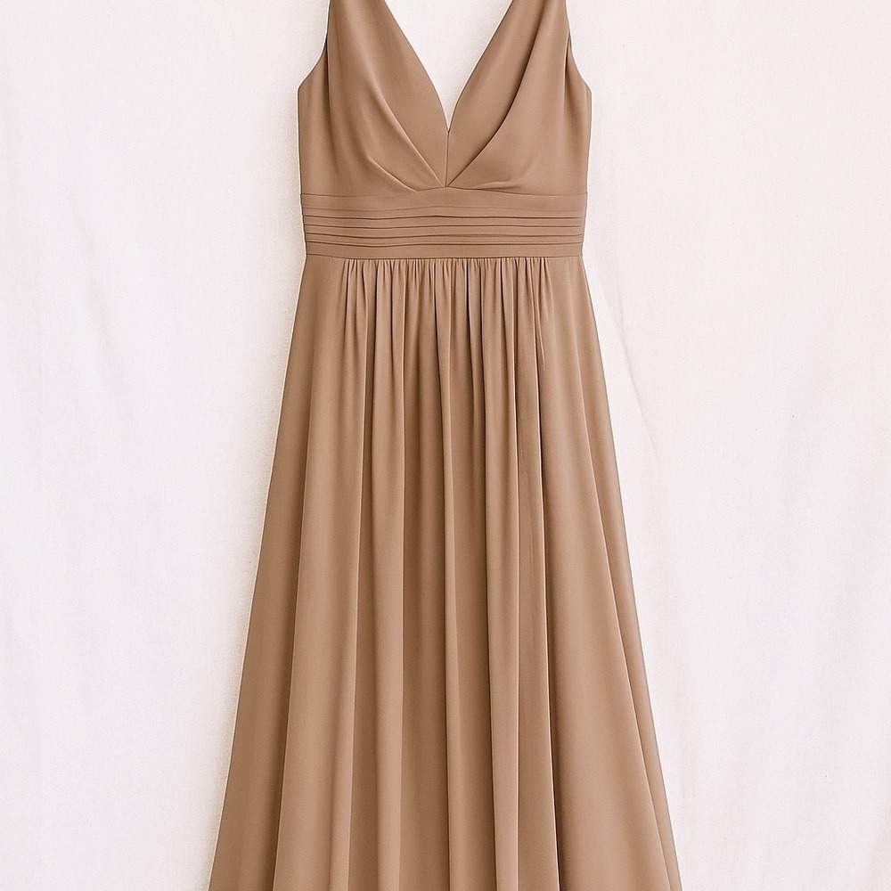 Lulus Light Taupe Plunge Maxi Dress – Bridesmaid,‎ Formal, Prom – Sz S